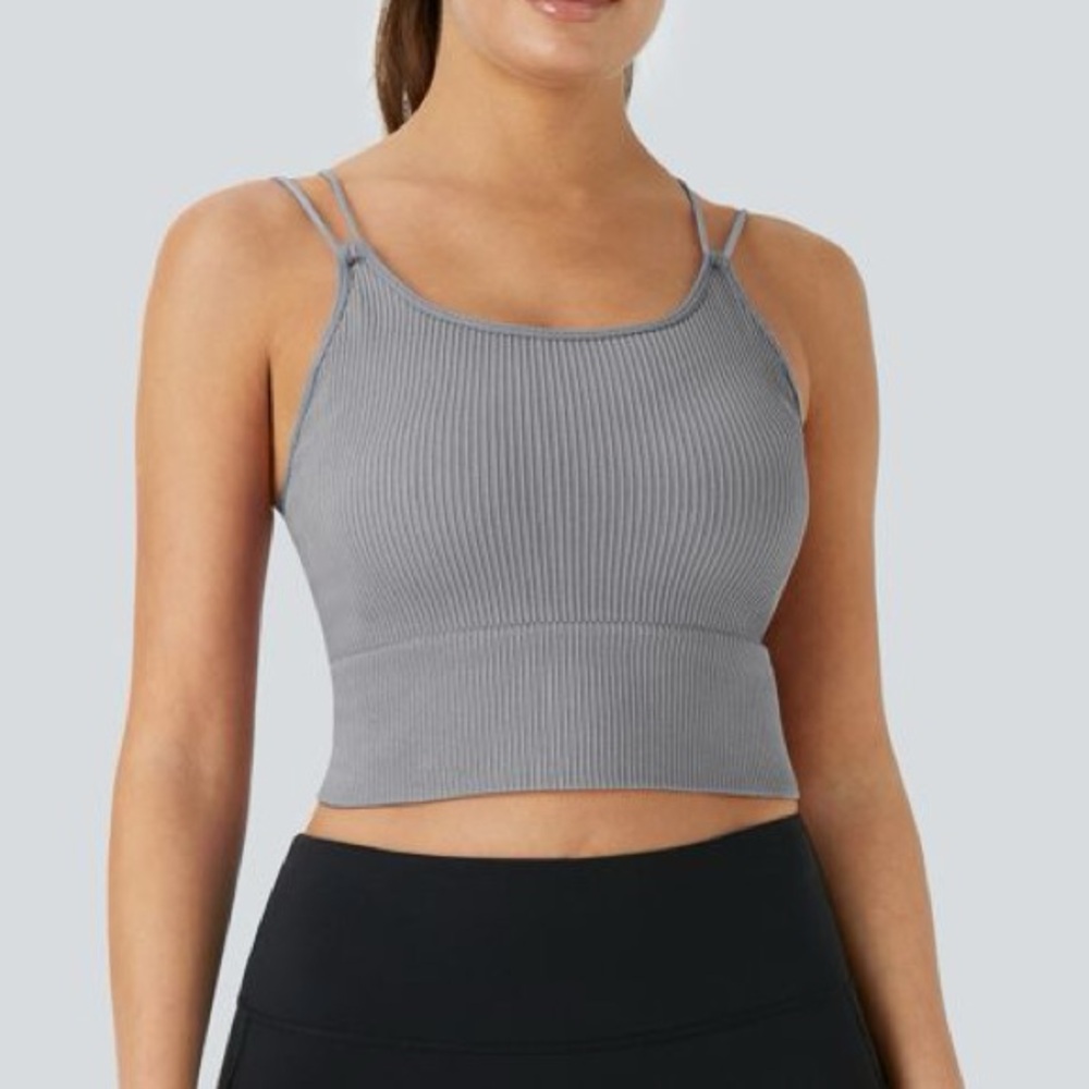 Halara OneForm Seamless Flow Double Straps V Back Cropped Running Cami Top